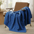 Amélie Home Checkered Chenille Knit Throw Blanket for Couch, Classic Texture Decorative Soft Blanket for Sofa, Chair & Bedroom, 50"x60", Blue