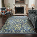 GENIMO Washable 3x5 Area Rug, Soft Vintage Floral Boho Carpet, Low-Pile Non-Slip Rug for Living Room, Bedroom, Dining Room, Nursery, Dark Blue