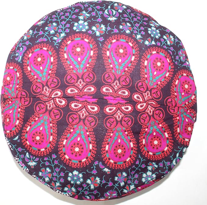 CRAFT KALA Pink Peacock Large Hippie Mandala Meditation Floor Ottoman Pillow Cushion Pouf Cover Square Poufs Bohemian Circle Floor Cushion Case Outdoor Fireplace Yoga Living Room Decor Cover 18" Round