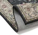 Black 5x7 Area Rug Washable Vintage Carpet Living Room Bedroom Indoor Non Slip Low Pile Thin Soft Stain Resistant Accent Throw Rug for Dining Room Office