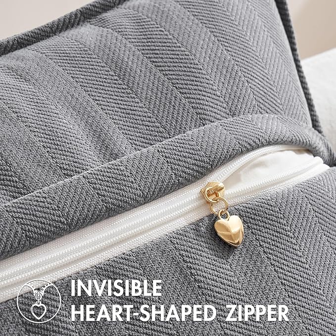 MIULEE Pack of 2 Grey Decorative Pillow Covers 24x24 Inch Soft Chenille Luxurious Couch Throw Pillows Farmhouse Cushion Covers Euro Shams with Elegant Design for Sofa Bedroom Living Room Home Decor