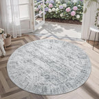 5x5 Grey Round Rug 5ft Living Room Circle Rug Vintage Gray Round Area Rug Non Slip Indoor Carpet for Entryway Dining Room Bedroom