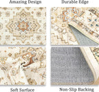 Washable Rugs 8x10, Ultra-Thin Non-Slip 8x10 Area Rugs for Living Room, Soft Vintage Large Area Rug, Foldable Farmhouse Bedroom, Dining Room Rug (Light Brown/Beige, 8'x10')