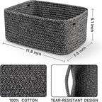 3-Pack Shelf Baskets for Organizing, Closet Organizer Bins, Small Woven Baskets, Rope Toy Basket, Storage Basket for Shelves, Cube Decorative Box, 11.8×7.8×5.1”, Mixed Black