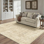HUGEAR Area Rug 5x7 Retro Beige/Brown Machine Washable Living Room Rugs Distressed Vintage Floral Vacuumable Low Pile Carpet Bedroom Office Dining Room Laundry Room Non Slip Soft Lightweight