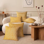 AELS Boho Decorative Textured Throw Pillow Covers 24x24, Organic Modern Mid Century Rainbow Tufted Pillow Case, Farmhouse Rustic Geometric Woven Cushion Case for Bed Couch Sofa, Mustard Yellow
