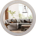 30 Inches Wooden Round Mirrors for Wall Decor, Rustic Farmhouse Decorative Circle Mirror for Bathroom Over Sink, Living Room, Foyer, Entryway