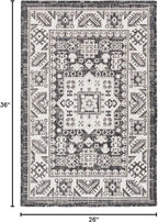 Rugs.com Outdoor Aztec Collection Rug – 2' x 3' Charcoal Gray Flatweave Rug Perfect for Living Rooms, Large Dining Rooms, Open Floorplans