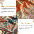 Boho Throw Blanket for Couch Sofa Bed, 100% Cotton Woven Quilt with Tassel 90”x98”, Super Soft Muslin Blanket with Floral Printed, Decorative Reversible Bed Blanket/Cover for All Seasons