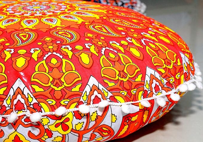 Large Round seat Floor Cushion Chair Ottoman Cover Pouf Pillow Meditation Floor Cushions for Adults Seating pouffe Ottoman Throw Covers Craft Room Furniture for Sitting Cover 22 Inches (Orange)