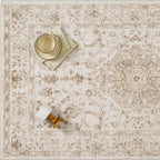 3x5 Beige Area Rug Washable Entryway Vintage Carpet Office Distressed Small Non Slip Low Pile Thin Kitchen Bathroom Medallion Accent Throw Rug Entrance Bedroom Office Living Room Laundry