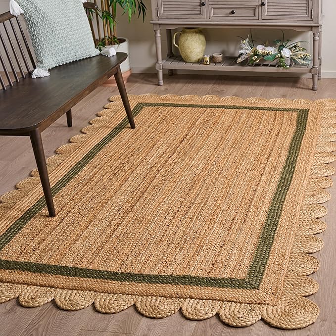 SAFAVIEH Area Rug 5x8 - Natural Fiber Collection - Natural & Olive, Handmade Jute, Ideal for Living Room, Bedroom, Dining Space (NF896X)