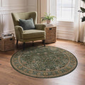 Bavni Round Rug 4ft-Machine Washable Area Rugs Non-Slip for Bedroom, 4x4 Vintage Floral Rug Distressed Throw Carpet for Living Room Nursery Kitchen Bathroom, Dark Green/Multi