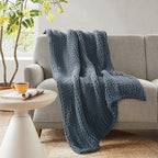 Madison Park Casual Acrylic Chunky Twice Knit Throw in Indigo Finish MP50-7316