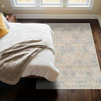 Washable Dining Room Rugs, 6x9 Area Rug for Living Room, Bedroom, Kids Playroom, Baby Nursery - Low Pile Non-Slip Lightweight - Oriental Vintage Design & Stain Resistance (6x9 Light Beige Blue)