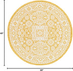 Rugs.com Outdoor Aztec Collection Rug – 4 Ft Round Yellow Flatweave Rug Perfect for Kitchens, Dining Rooms