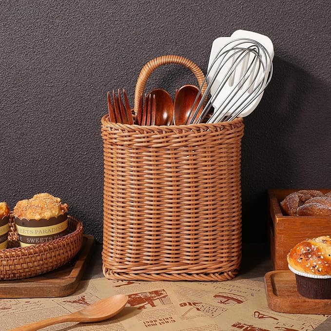 1Pcs Kitchenware Hanging Basket Wall Hanging Flower Baskets Front Door Hanging Basket Woven Hanging Basket Tableware Plant Basket 11 x 6.68 x 4.32inch