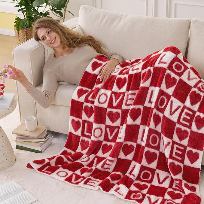 Joiedomi Throw Blanket for Couch Bed Sofa, Knitted Blankets Gifts for Valentine's Day, Cozy Cute Soft Red Throw Home Room Decor Aesthetic for Women Mothers Birthday Gifts 50x60 Inches