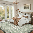 GarveeHome Provence 8x10 Area Rugs for Living Room, Botanical Grove Sage Green Cottagecore Washable Rug for Bedroom Dining Nursery Low-Pile Vintage Large Carpet