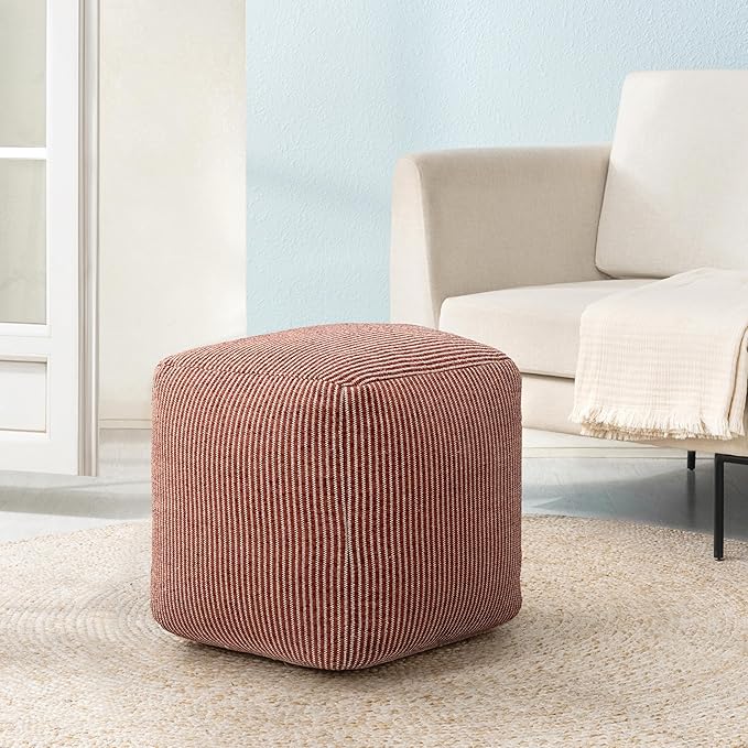 Anji Mountain Pouf Ottoman Foot Rest, Handmade Ottoman Pouf, Comfortable Foot Stool, Decorative Floor Seating for Living Room Decor, Bedroom & Home Décor Accent - Teak