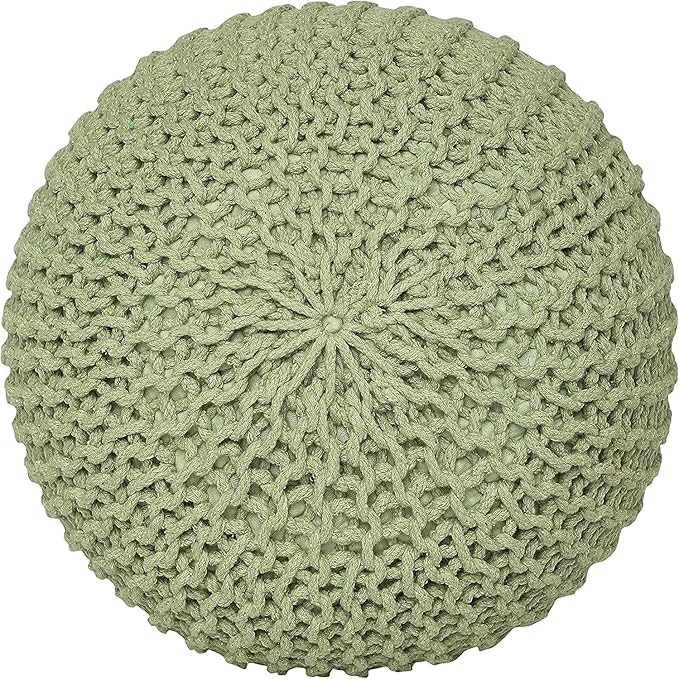 REDEARTH · Round Pouf Ottoman - Hand Knitted Cable Boho Poof Home Décor Pouffe Circular Footrest for Living Room - Nursery - Bedroom - Lounge 100% Cotton (19.5"x19.5"x14") - Kiwi, Set of 2