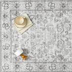 HUGEAR Grey Area Rug 6x9 Machine Washable Living Room Rugs Distressed Neutral Vintage Floral Low Pile Carpet Bedroom Office Dining Room Laundry Room Non Slip Soft Lightweight