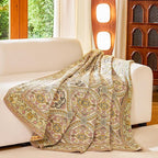 Boho Throw Blanket 80" x 90", 100% Organic Cotton Breathable Skin-Friendly Ultra Soft Bed Quilt Throw - Floral Rustic Decor Luxury Reversible Blanket for Sofa Couch Chair and Gift,
