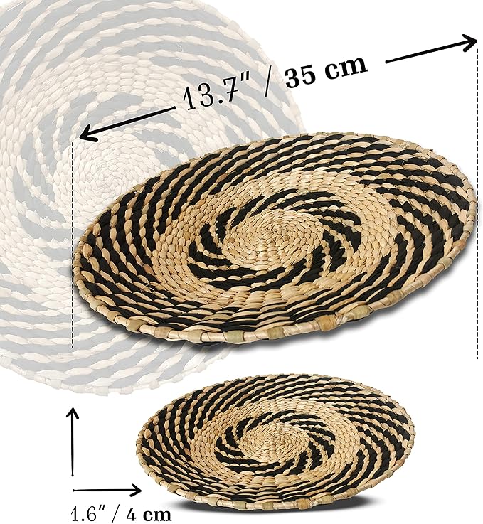 Woven Wall Basket Decor - Woven Bowls Trays Hanging Baskets Indoor Bowl For Home Wall Art.Rustic Durable Structured Boho Decorations. Different Solo Gift Products