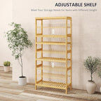 Bamboo Shelf,Bamboo Shelf Stand Utility Storage Shelf Multifunctional Bathroom Kitchen Living Room Holder Plant Flower Stand (5-Tier)
