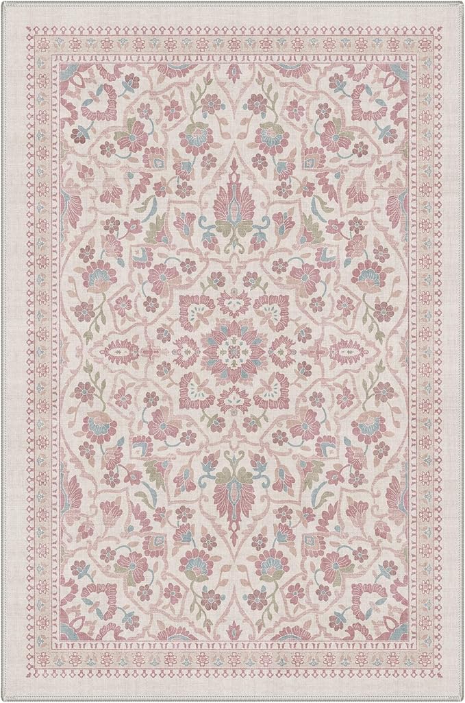 GENIMO Area Rug 2x3 Doormat, Machine Washable Low Pile Rugs, Small Retro Chenille Entryway Mat for Entrance, Hallway, Kitchen and Corridor, Dusty Rose