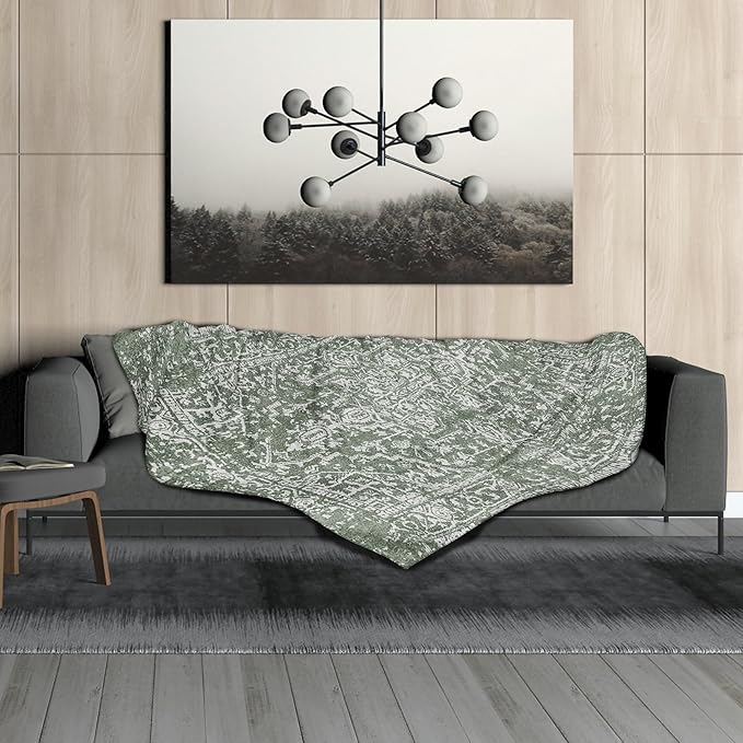 Sage Green Boho Blanket Soft Flannel Lightweight Retro Bohemian Throw Blanket Cozy Warm Vintage Aztec Geometric Blankets All Seasons Living Room Decor for Couch Chair Bed Sofa Office 40x50 inch