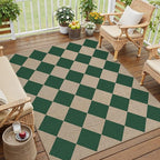 4x6 Checkered Easy Jute Area Rug for Living Room Checkerboard Washable Indoor Outdoor Carpet Farmhouse Patio Office Mat Geometric Non Slip Green Carpet for Dorm Backyard Dining Room
