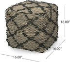 GDFStudio Boho Handmade Fabric Cube Pouf Ottoman Foot Stool - Bean Bag Floor Chair - Foot Rest Couch for Living Room Bedroom,Charcoal,16"" x 16"" x 16"", Cimarro,charcoal, 313838N
