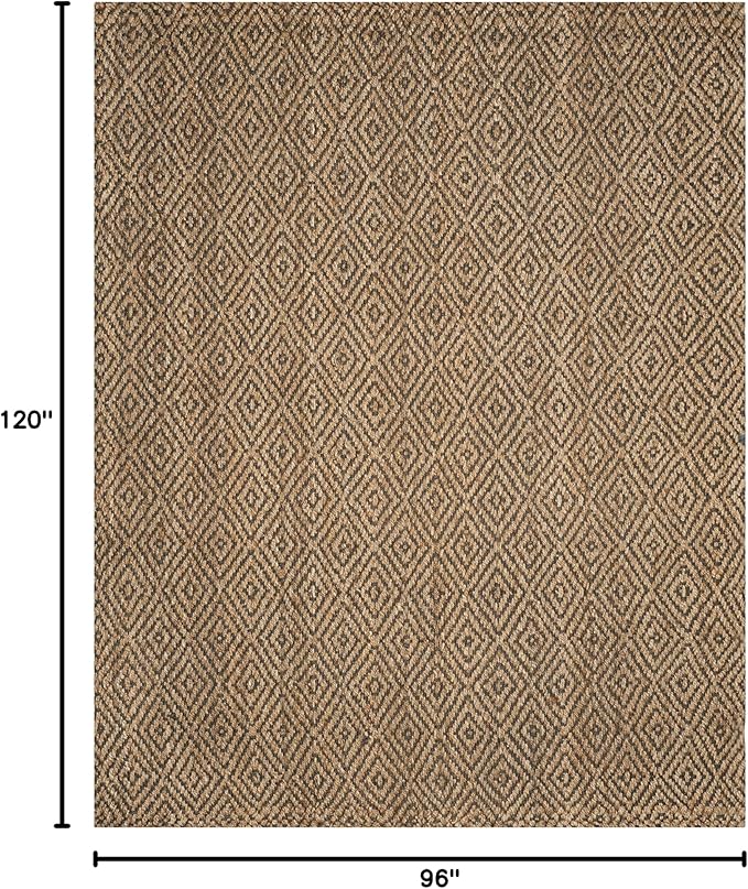 SAFAVIEH Natural Fiber Collection Area Rug - 8' x 10', Natural & Grey, Handmade Jute, Ideal for High Traffic Areas in Living Room, Bedroom (NF181D)