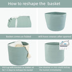 Cotton Rope Basket For Girls Boys Kids 16”X14” Baby Laundry Baskets Nursery Bin Round Woven Basket Organizer For Storage Toys Blankets Shoes Clothes green