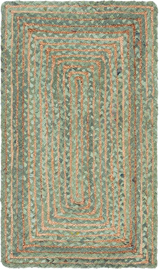 SAFAVIEH Cape Cod Collection Area Rug - 2'3" x 5', Green & Natural Brown, Handmade Jute & Cotton, Woven Braided Design (CAP202Y)