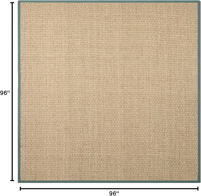 SAFAVIEH Area Rug 8' Square - Natural Fiber Collection - Natural & Light Blue, Seagrass, Basketweave Pattern with Border (NF114M)