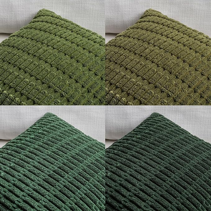 Fancy Homi Set of 4 Green Boho Winter Decorative Throw Pillow Covers 28x28 Inch for Couch Bed Sofa, Aesthetic Modern Bohemian Room Decor, Fuzzy Fluffy Cozy Corduroy Textured Cushion Case 71x71cm