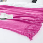 Vonty Hot Pink Knitted Blanket with Tassels Fringe 60" x 80", Super Soft Knit Throw Blanket, Farmhouse Decorative Lightweight Blanket for Couch, Sofa, Bed