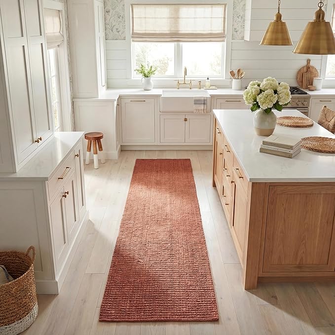 SAFAVIEH Natural Fiber Collection Runner Rug - 2'6" x 8', Rust, Handmade Jute, Farmhouse Style, Chunky Textured Thick Pile (NF447C)