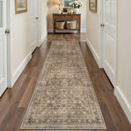 HUGEAR 2x8 Runner Rug Hallway Vintage Brown Machine Washable Retro Floral Low Pile Carpet Vacuumable Distressed Long Throw Rug Bedroom Office Bathroom Kitchen Laundry Non Slip Soft Lightweight