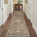 HUGEAR 3x8 Runner Rug Hallway Vintage Brown Machine Washable Retro Floral Low Pile Carpet Vacuumable Distressed Long Throw Rug Bedroom Office Bathroom Kitchen Laundry Non Slip Soft Lightweight
