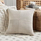 Fancy Homi 2 Packs Neutral Taupe Decorative Throw Pillow Covers 16x16 Inch for Living Room Couch Bed, Rustic Farmhouse Boho Home Decor, Soft Corss Patchwork Corduroy Textured Square Cushion Case 40cm