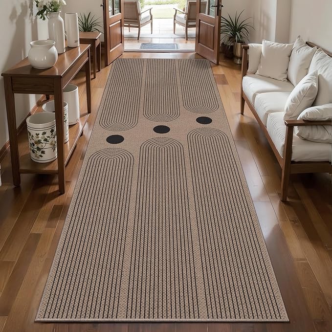 Tangsoo Rainbow Easy Jute 2.6x8 Washable Kitchen Runner Rug for Hallways,Non-Slip Thin Outdoor Rug,Modern Farmhouse Carpet Runner for Porch Laundry Bedroom Living Room Entryway
