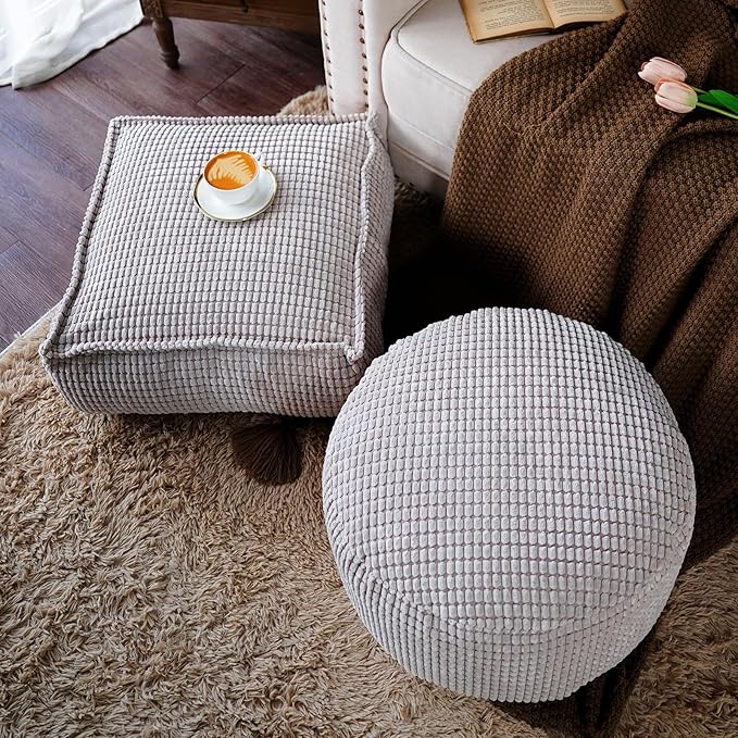 SUTAVIA Pouf Ottoman Cover Unstuffed Pouf Seat Decorative Soft Storage Bean Bag 20x20x8 Inches Square Floor Footrest for Living Room Bedroom (Light Gray, Square)