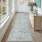 Blue Runner Rug 2x8 Hallway Washable Carpet Soft Vintage Indoor Kitchen Non Slip Bedroom Traditional Retro Distressed Throw Long Rug Bathroom Laundry Entryway Office Dining Room