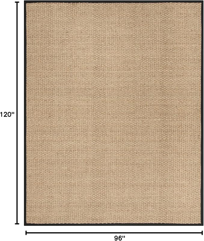 SAFAVIEH Area Rug 8x10 - Natural Fiber Collection - Large - Natural & Black, Seagrass, Basketweave Pattern (NF114C)