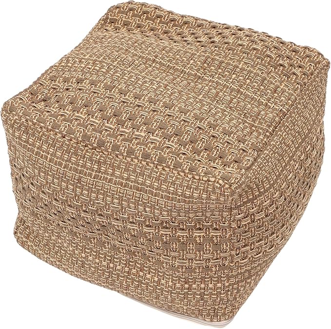 LIFKOME Footstool Square Pouf Ottoman Cotton Pouf Chair Handmade Woven Foot Stool Soft Knitted Cotton Linen Footrest Square Floor Cushion Tatami Seats Cushion for Living Room Ottoman Pouf
