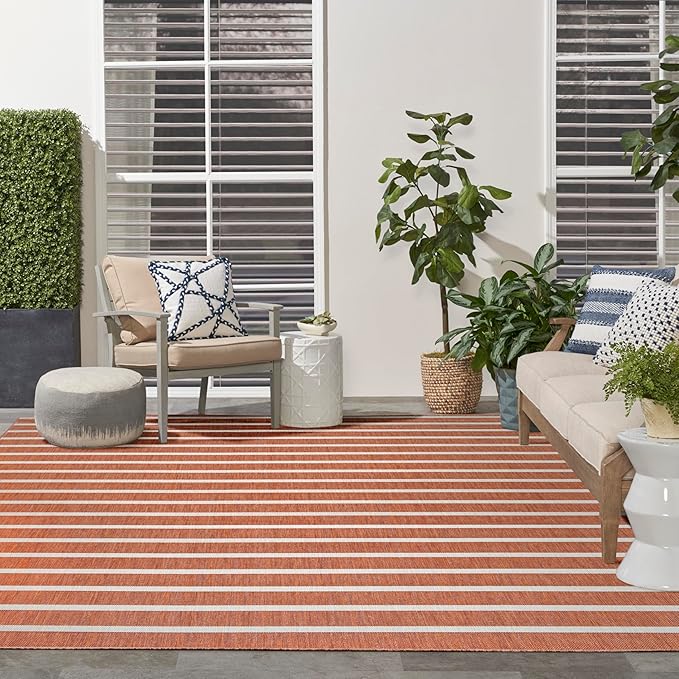 Nourison Home Positano Terracotta Ivory 9' x 12' Area Rug - Easy Clean, Non Shedding, Bed Room, Living Room, Dining Room, Kitchen (9' x 12')