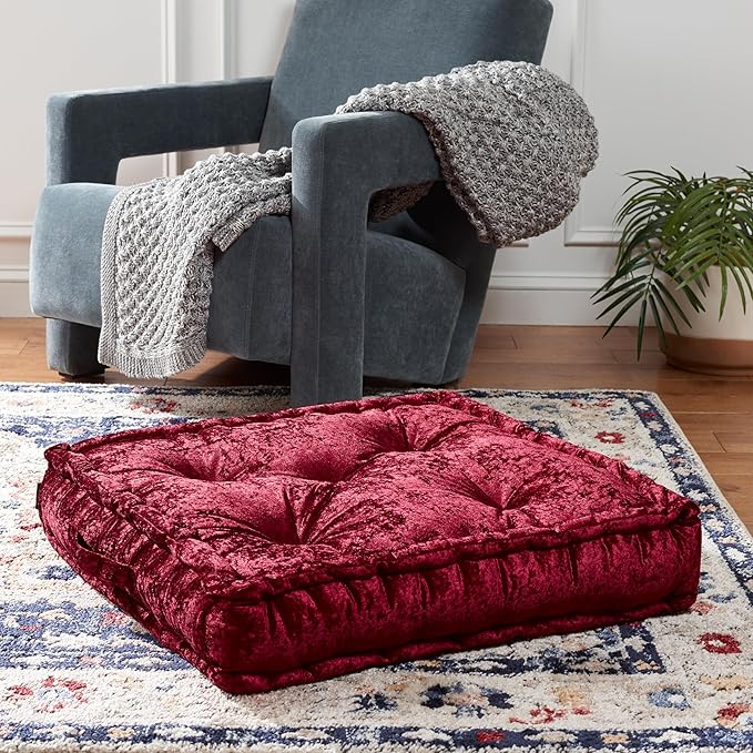 SAFAVIEH Home Collection Belia Burgundy 18-inch Square Floor Pillow with Insert
